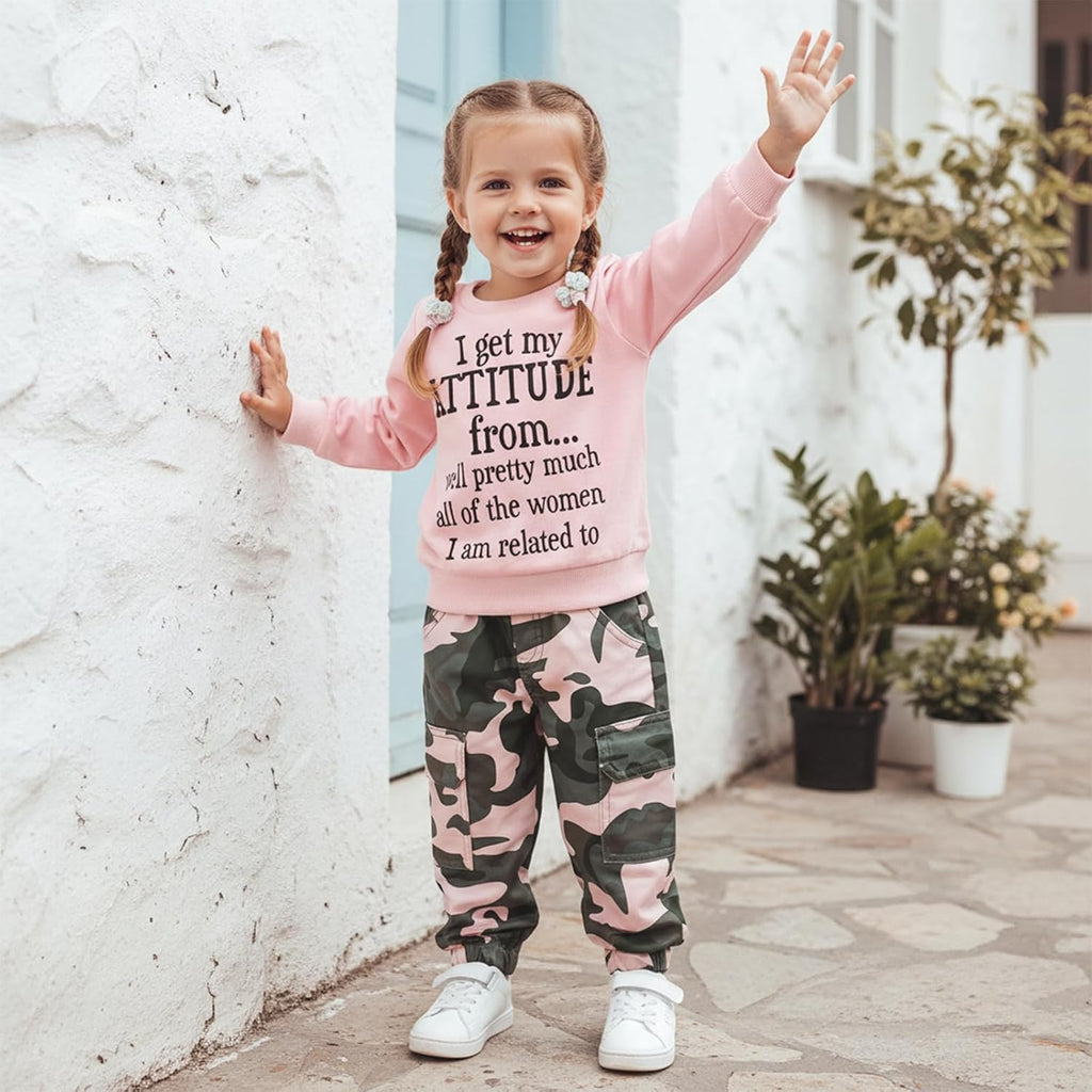 Toddler Girls Clothes 1T 2T 3T 4T 5T Fall Outfits Sweatshirt Camo Pants Set