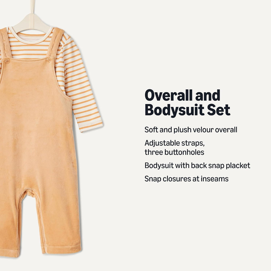 Amazon Essentials x Sofia Grainge Unisex Babies' Velour Overall and Long Sleeve Bodysuit Set, Pack of 2