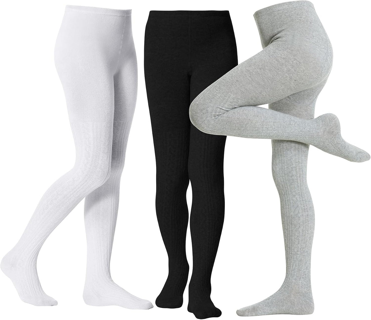 Zando 3Pack Girls Tights Kids Cable Knit Cotton Winter Warm Leggings 4-12T