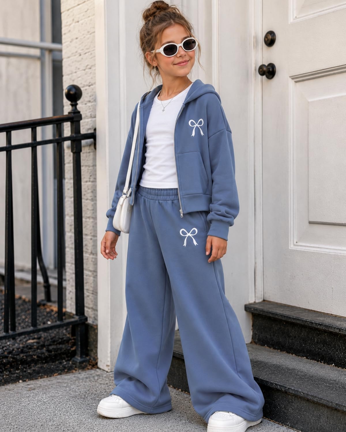 Teen Girls Clothes 2 Piece Long Sleeve Zip Hoodie Sweatshirt and Wide Leg Pants Fall Clothing Set, Sizes 7-14 Years