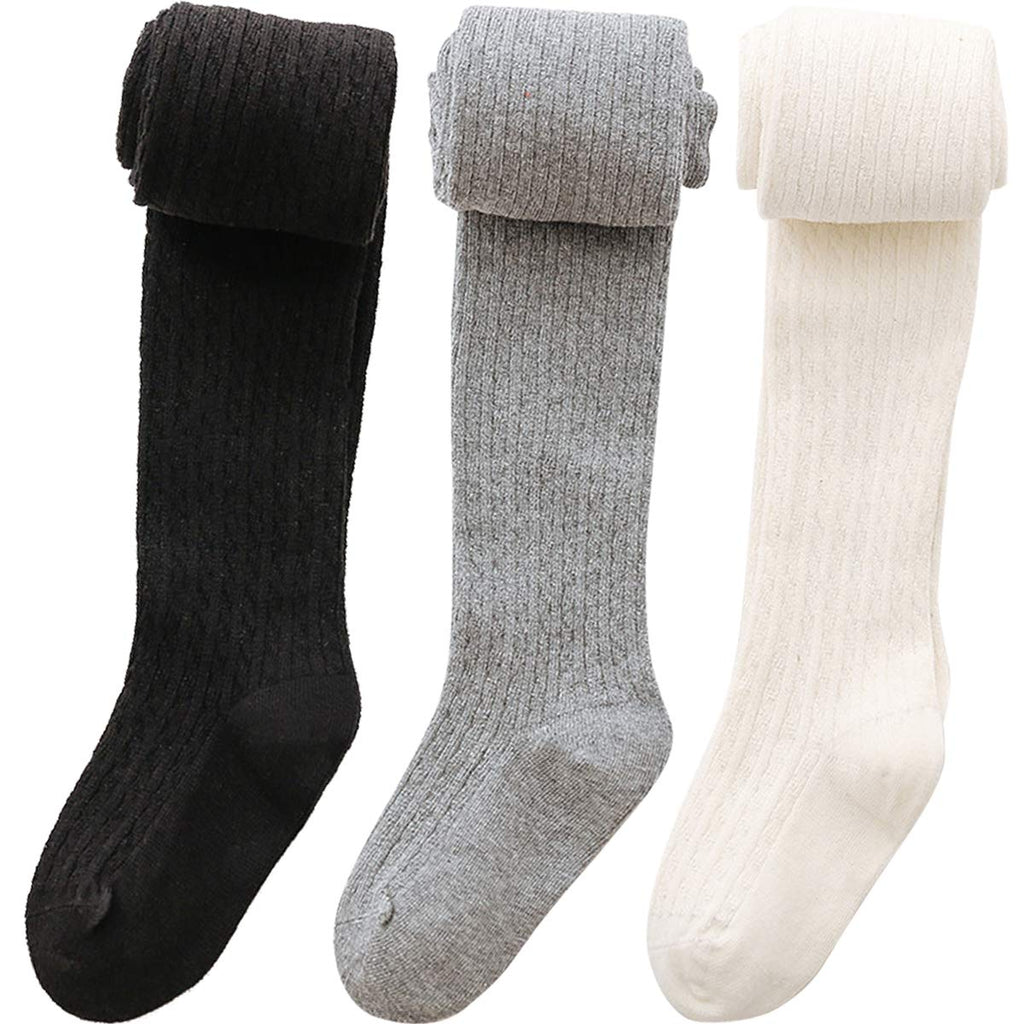 vanberfia Knit Baby Girls Tights: Cable Knit Cotton Warm Footed Leggings