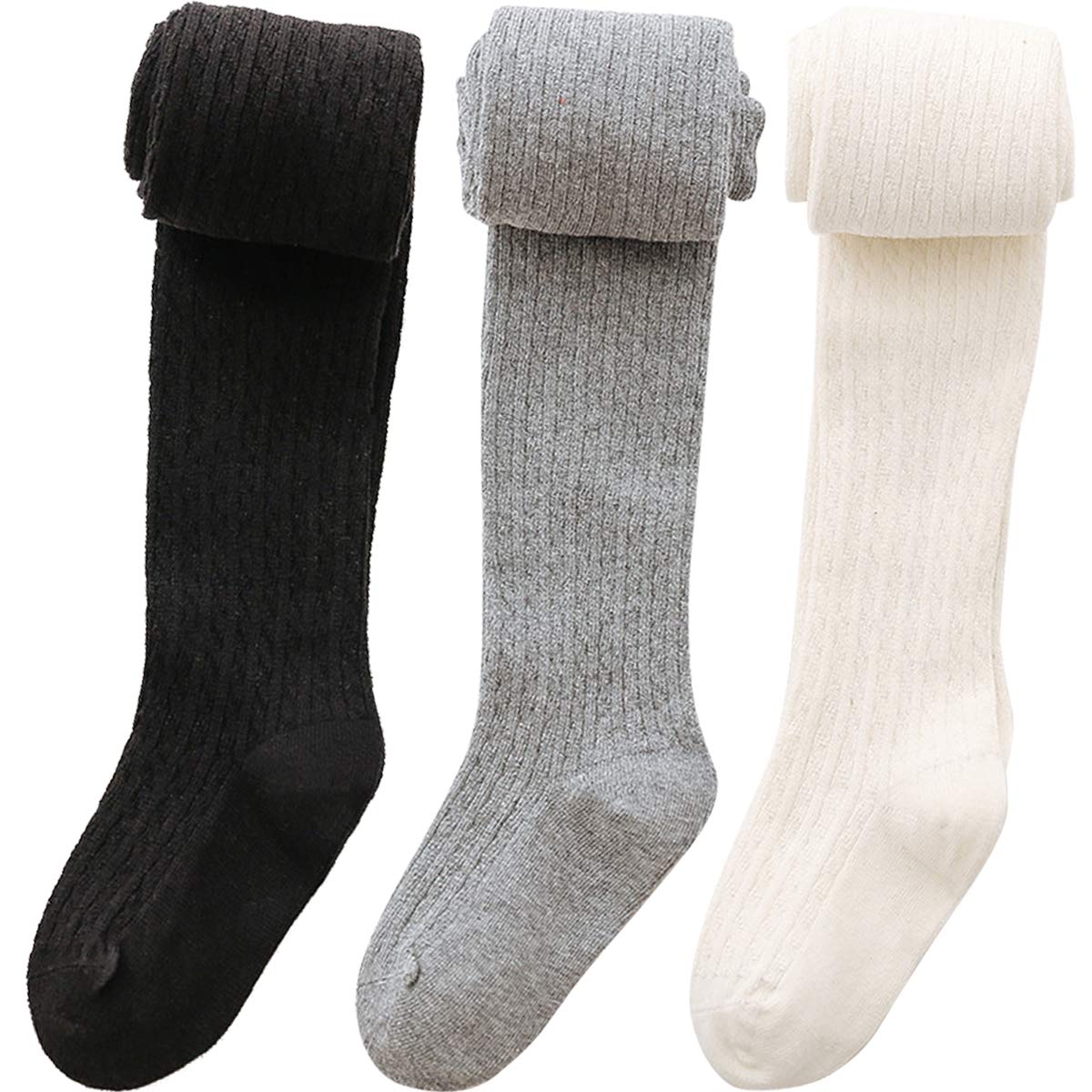 vanberfia Knit Baby Girls Tights: Cable Knit Cotton Warm Footed Leggings