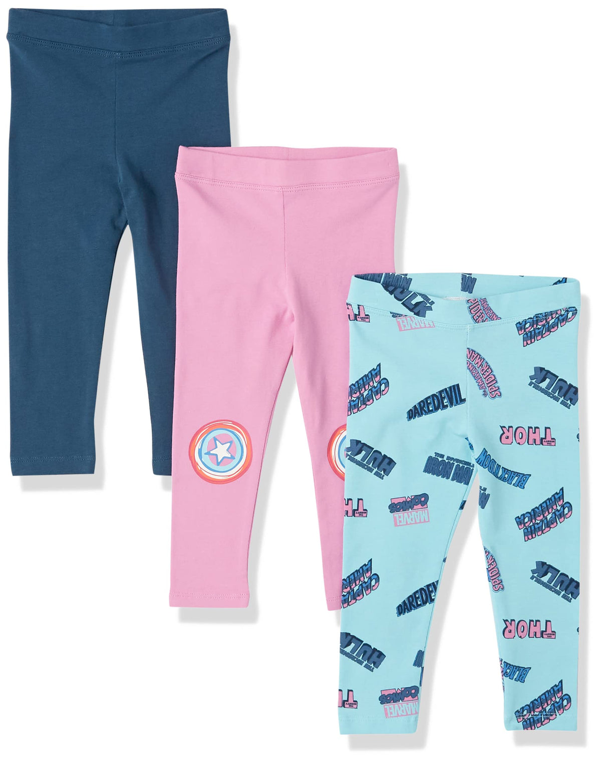 Amazon Essentials Disney | Marvel | Star Wars | Frozen | Princess Girls and Toddlers' Cotton Stretch Leggings, Multipacks