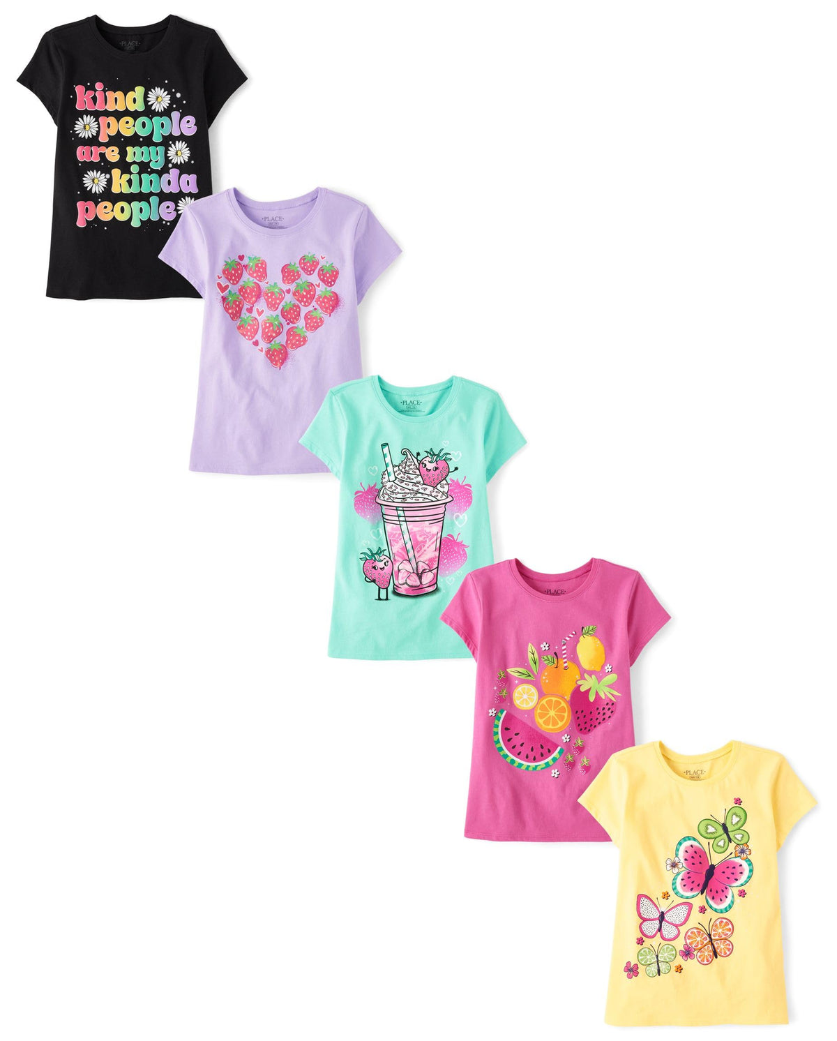 The Children's Place Girls' Short Sleeve Graphic T-shirts (5-Pack)