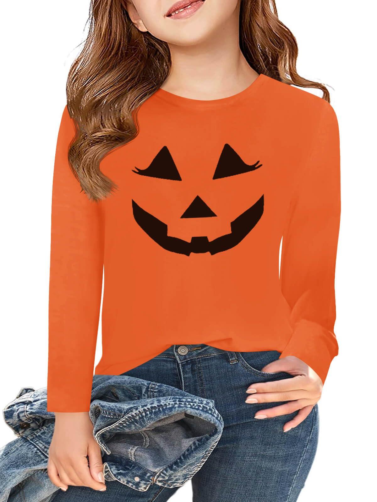 Haloumoning Girls Long Sleeve T Shirts Kids Fall Tops 5-14 Years