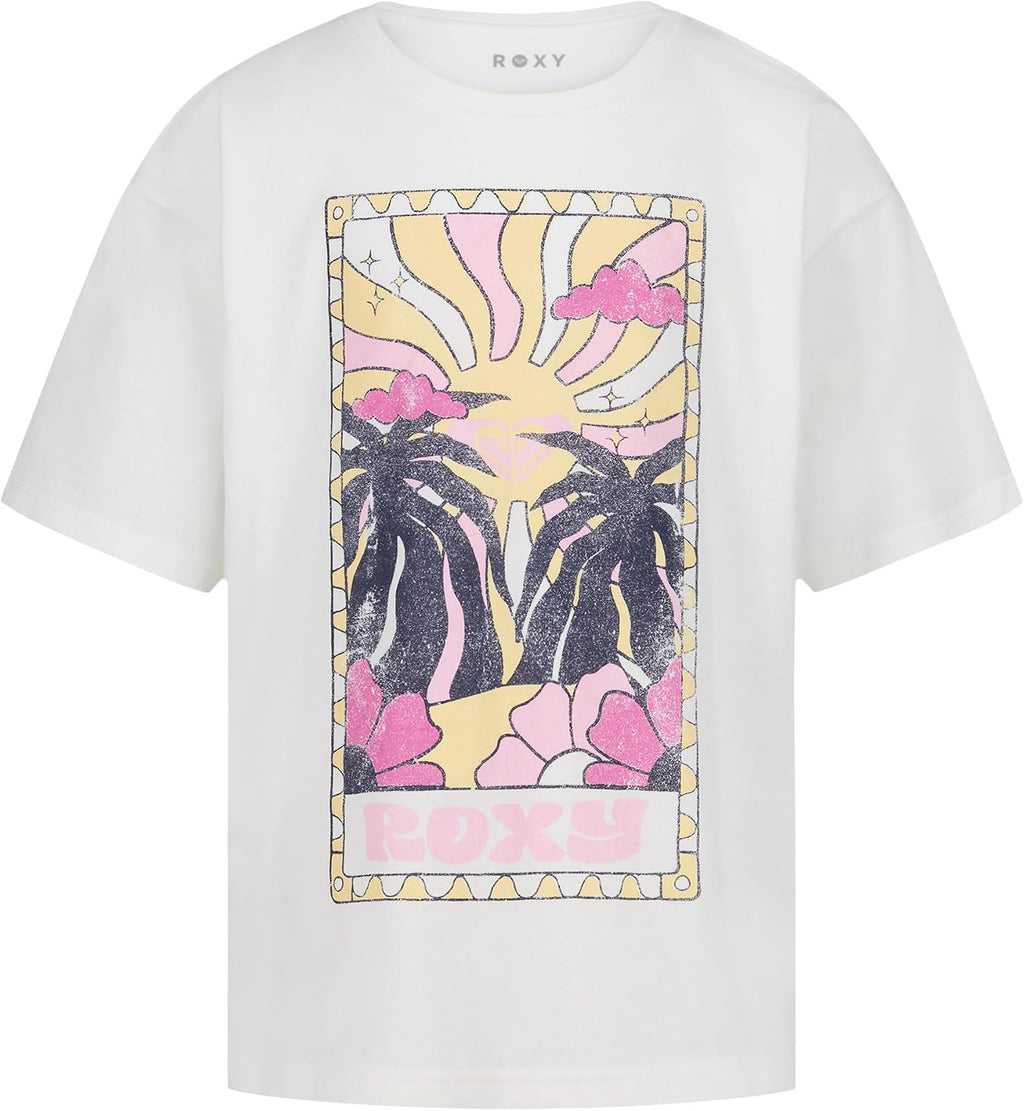 Roxy Girls' Short Sleeve Oversized Fit Logo Tee, Crew Neck Graphic T-Shirt, Soft & Comfortable