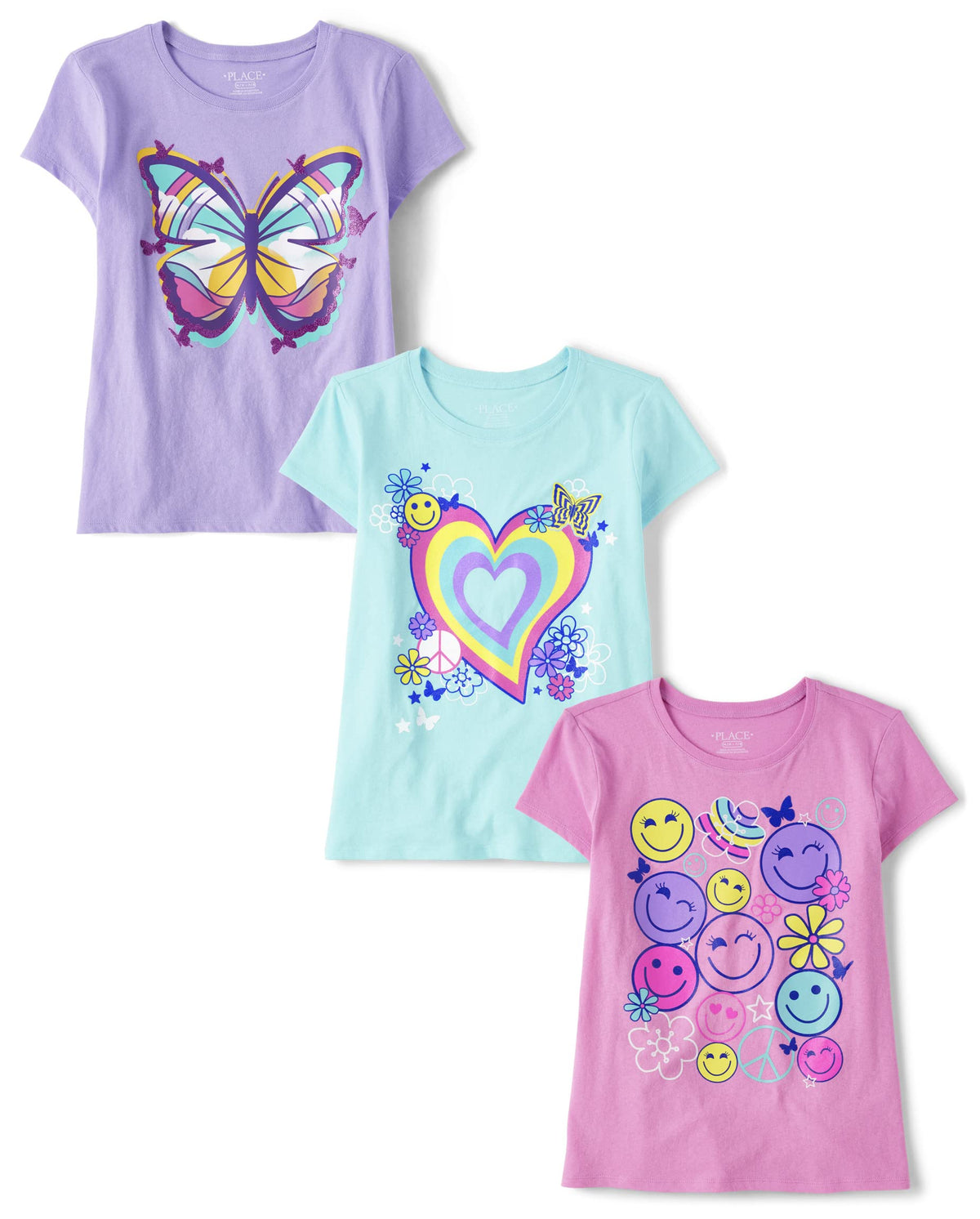 The Children's Place Girls' Unicorns,Butterfly Short Sleeve Graphic T-Shirts,3 Pack