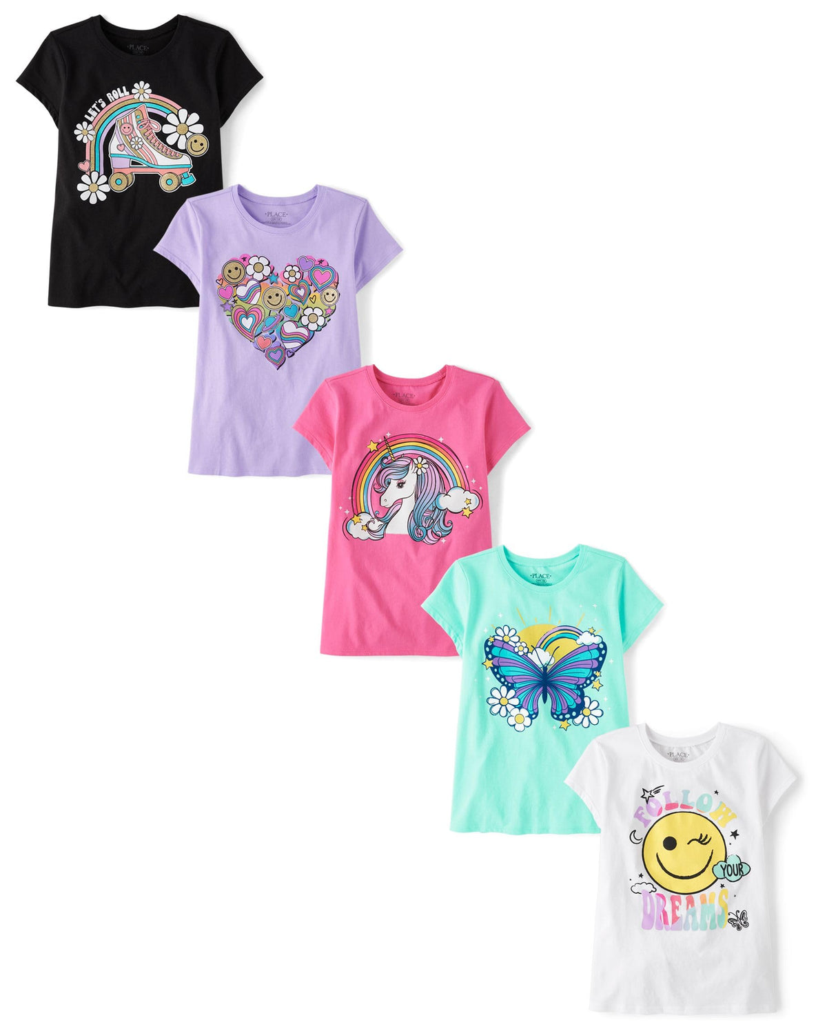 The Children's Place Girls' Short Sleeve Graphic T-shirts (5-Pack)