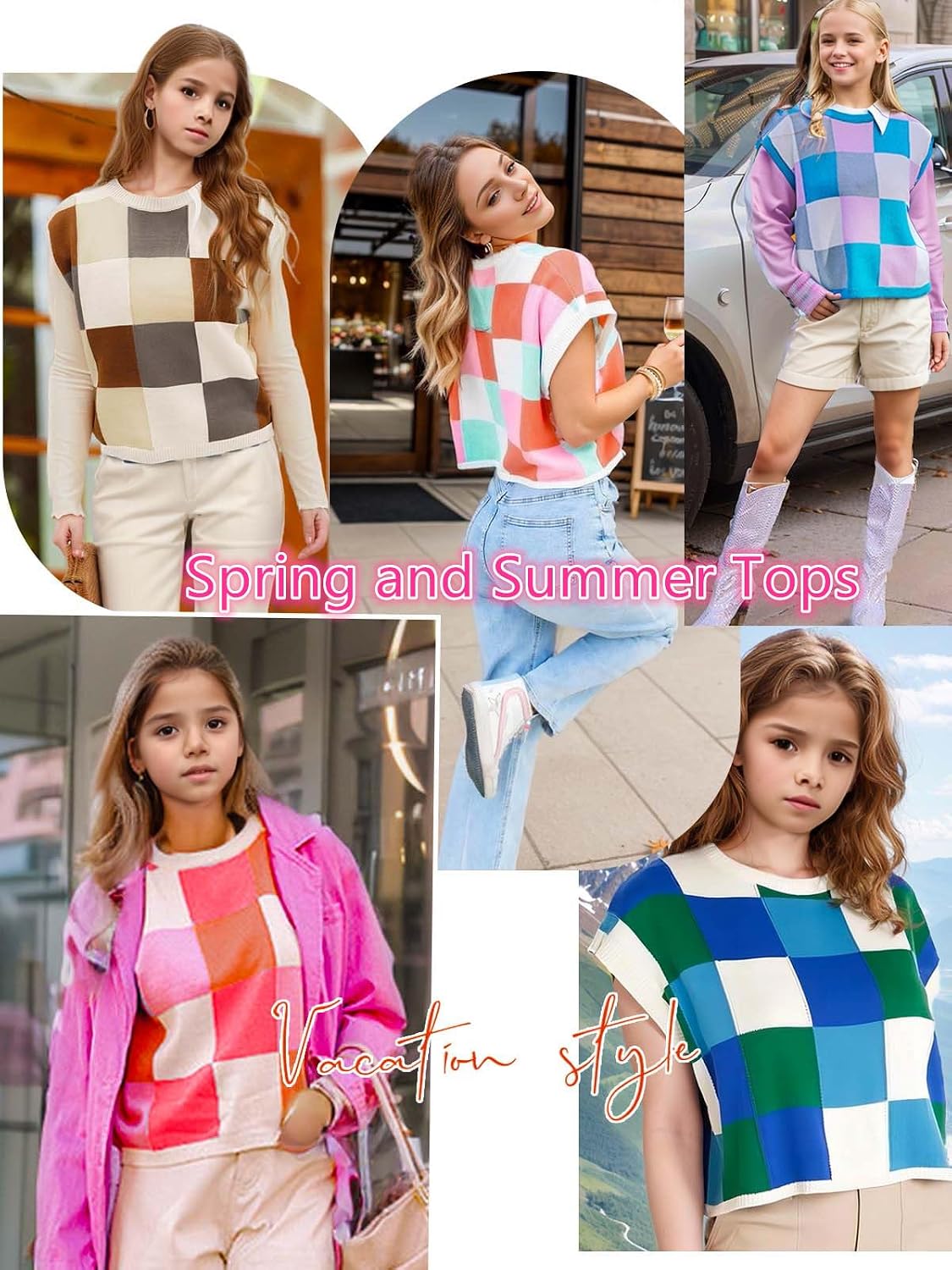 Girls Crop Sweater Tops School Picture Outfits Fashion Summer Fall Cute Cap Sleeve Colorblock Loose Teen Top