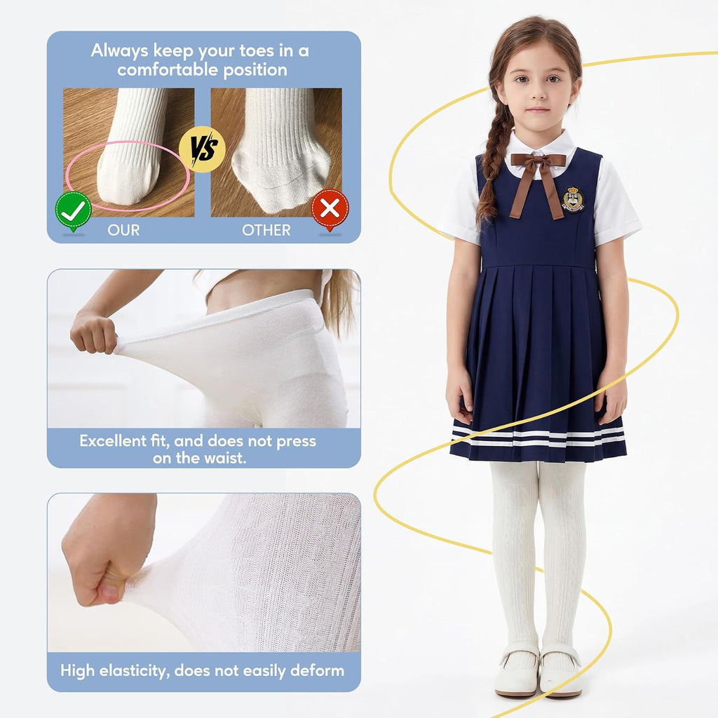 Zando 3Pack Girls Tights Kids Cable Knit Cotton Winter Warm Leggings 4-12T