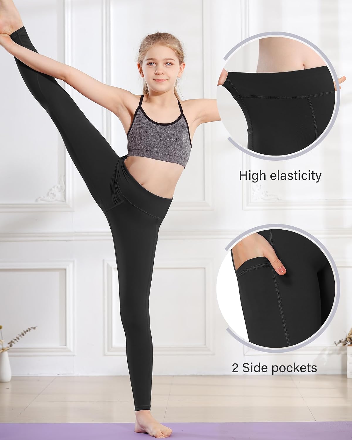 Stelle Girls Leggings with Pockets Kids Dance Yoga Running Athletic Pants
