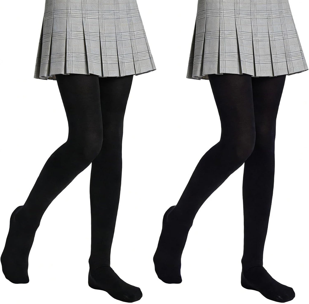 Girls Soft Semi-Opaque Tights 70D, 2 Pcs Children's Fall Stockings for Ages 4-10, Perfect for School Uniform Pair