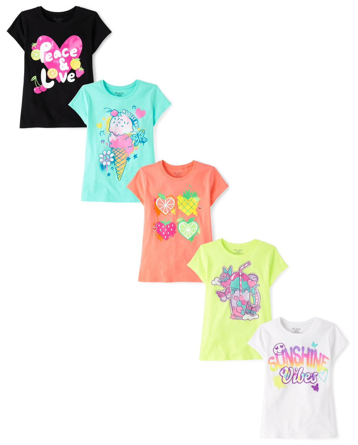 The Children's Place Girls' Short Sleeve Graphic T-shirts (5-Pack)