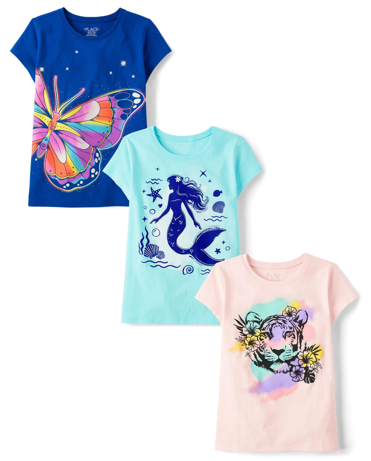 The Children's Place Girls' Unicorns,Butterfly Short Sleeve Graphic T-Shirts,3 Pack