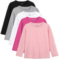 5 Pack Girls Long Sleeve Shirts Kids Basic Tees Layering Clothes Tagless
