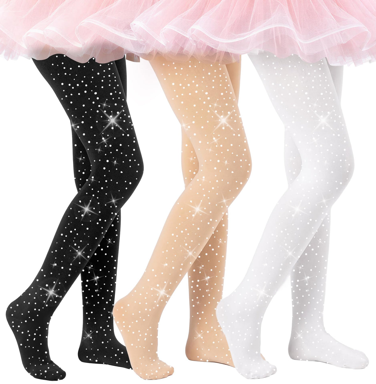 HONGTEYA 3 Pairs Girls Tights 90D Toddler Ballet Dance Leggings Stockings