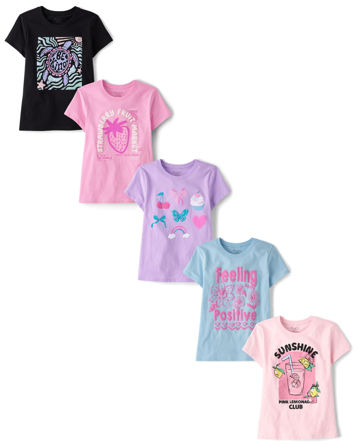 The Children's Place Girls' Short Sleeve Graphic T-shirts (5-Pack)