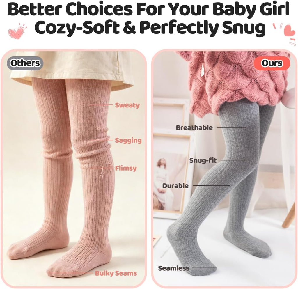 vanberfia Knit Baby Girls Tights: Cable Knit Cotton Warm Footed Leggings