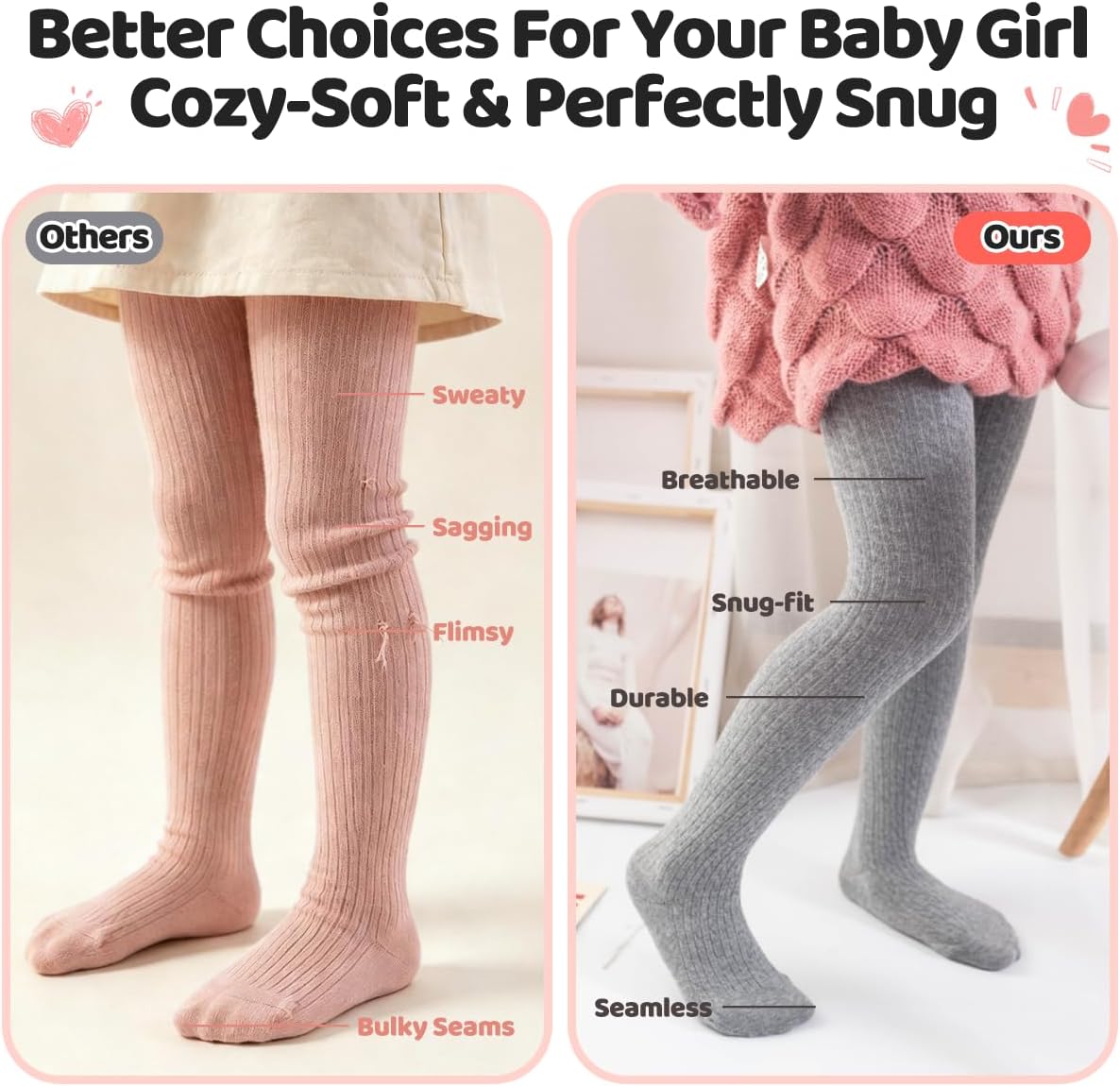 vanberfia Knit Baby Girls Tights: Cable Knit Cotton Warm Footed Leggings
