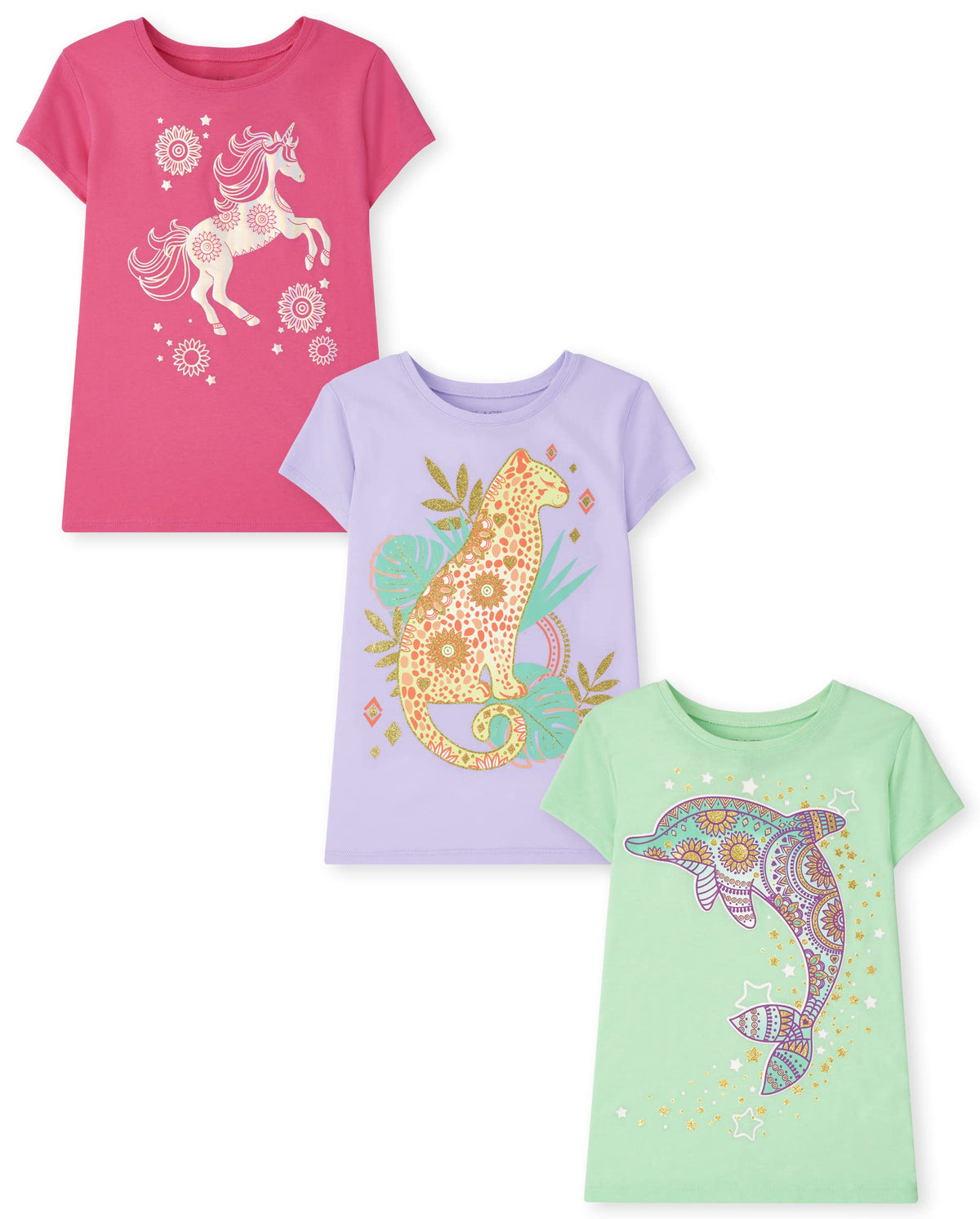 The Children's Place Girls' Unicorns,Butterfly Short Sleeve Graphic T-Shirts,3 Pack