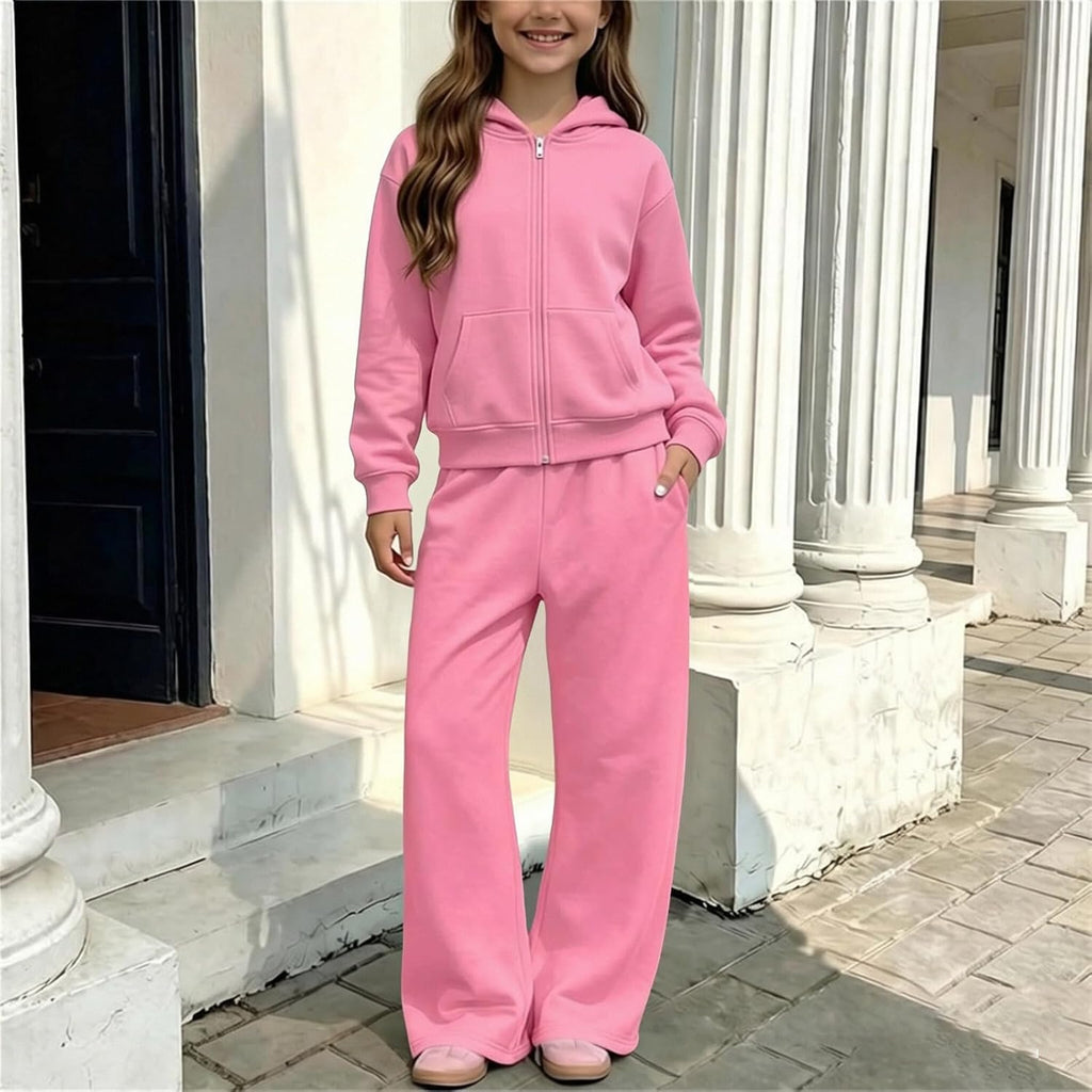Girls Sweatsuit Fall Winter Kid Zip Up Hoodie And Sweatpants Set 5-14 Years