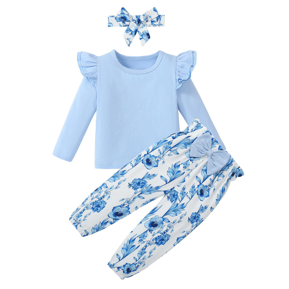 SANMIO Toddler Girl Clothes Cute Ruffle Sleeve Shirt Floral Pants Headband