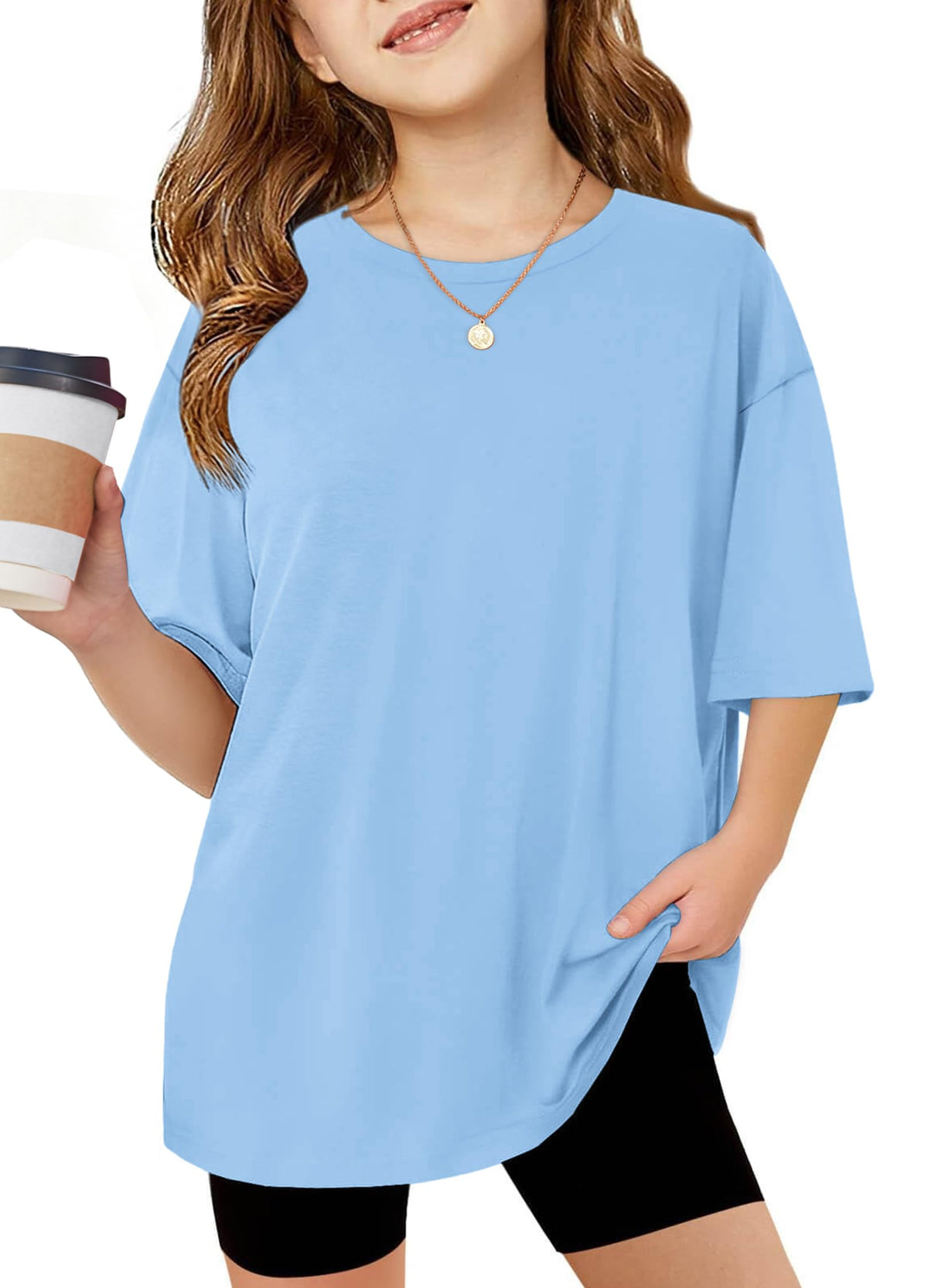 Arshiner Girls T Shirts Oversized Kids Summer Tops Casual Soft Basic Tees