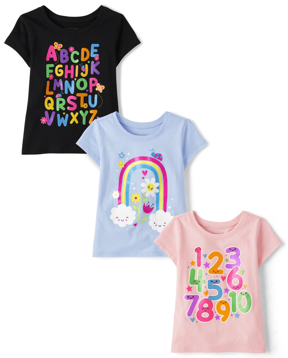 The Children's Place Baby-Girls and Toddler School,Learning Short Sleeve Graphic T-Shirts,3 Pack