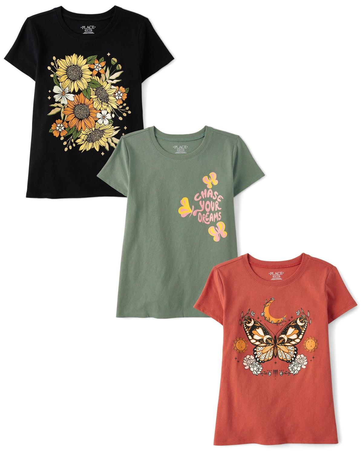 The Children's Place Girls' Unicorns,Butterfly Short Sleeve Graphic T-Shirts,3 Pack