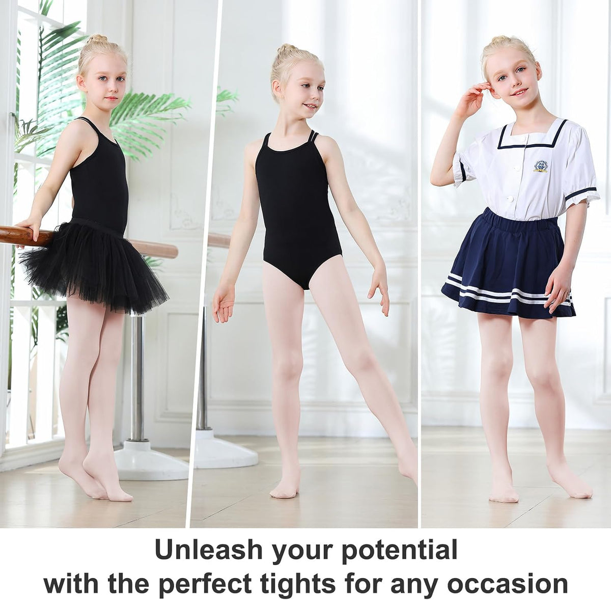 DIPUG Ballet Tights for Girls - Thick Soft Footed Dance Tights for Toddlers and Kids