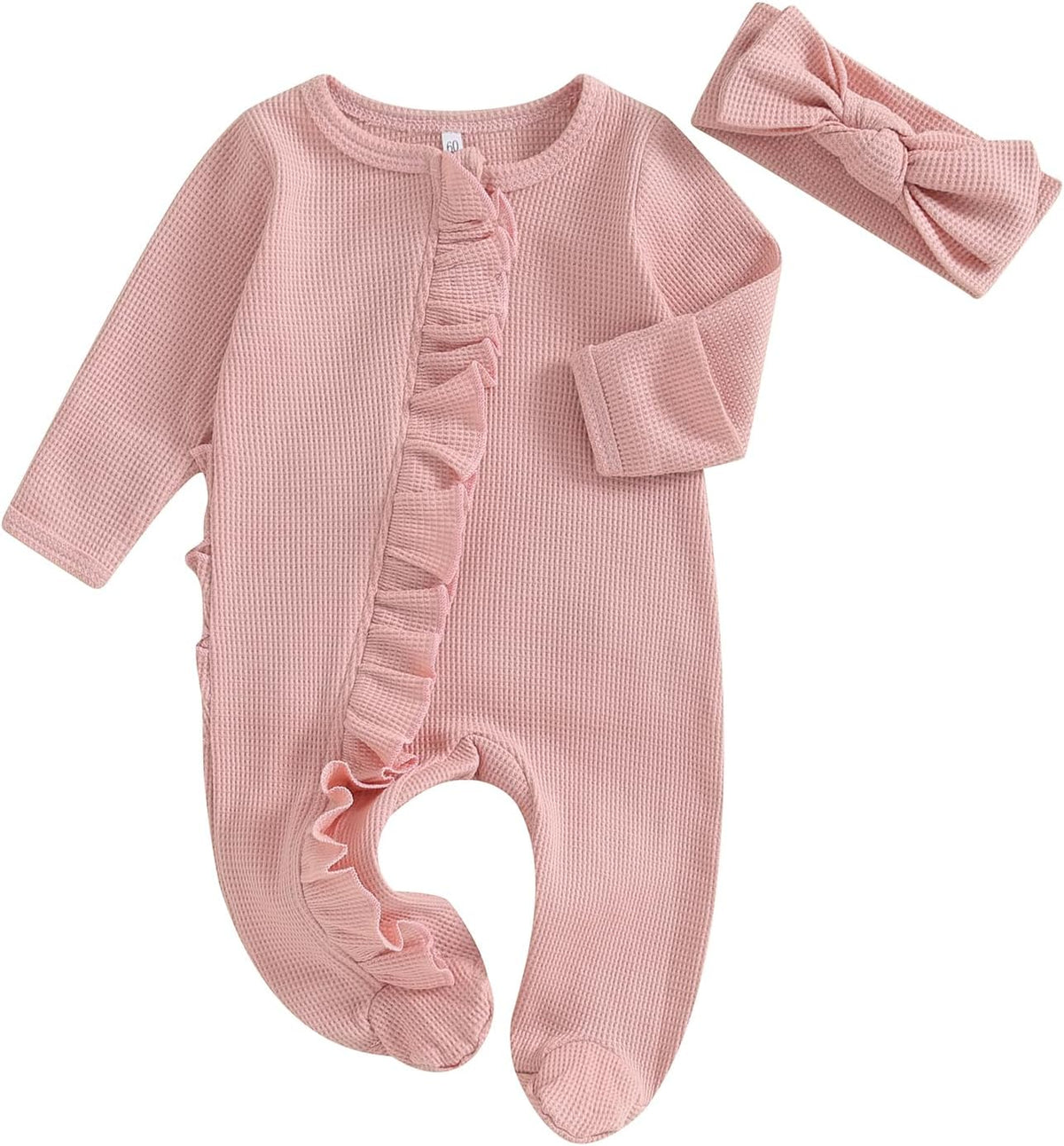 allshope Infant Baby Girl Fall Outfit Romper Footies Solid Color Frills Ruffle Trim Jumpsuit Bodysuits Newborn Winter Clothes