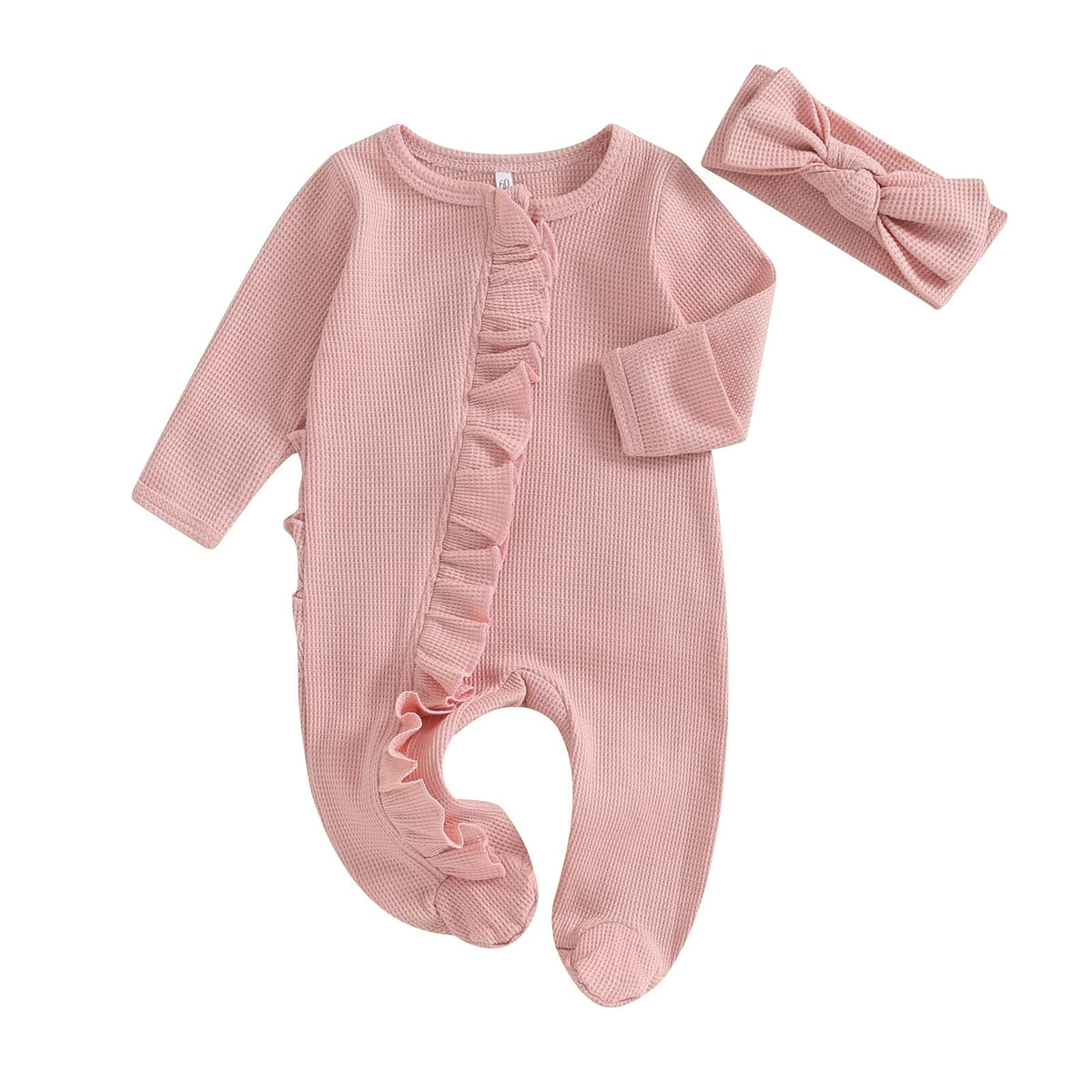 allshope Infant Baby Girl Fall Outfit Romper Footies Solid Color Frills Ruffle Trim Jumpsuit Bodysuits Newborn Winter Clothes