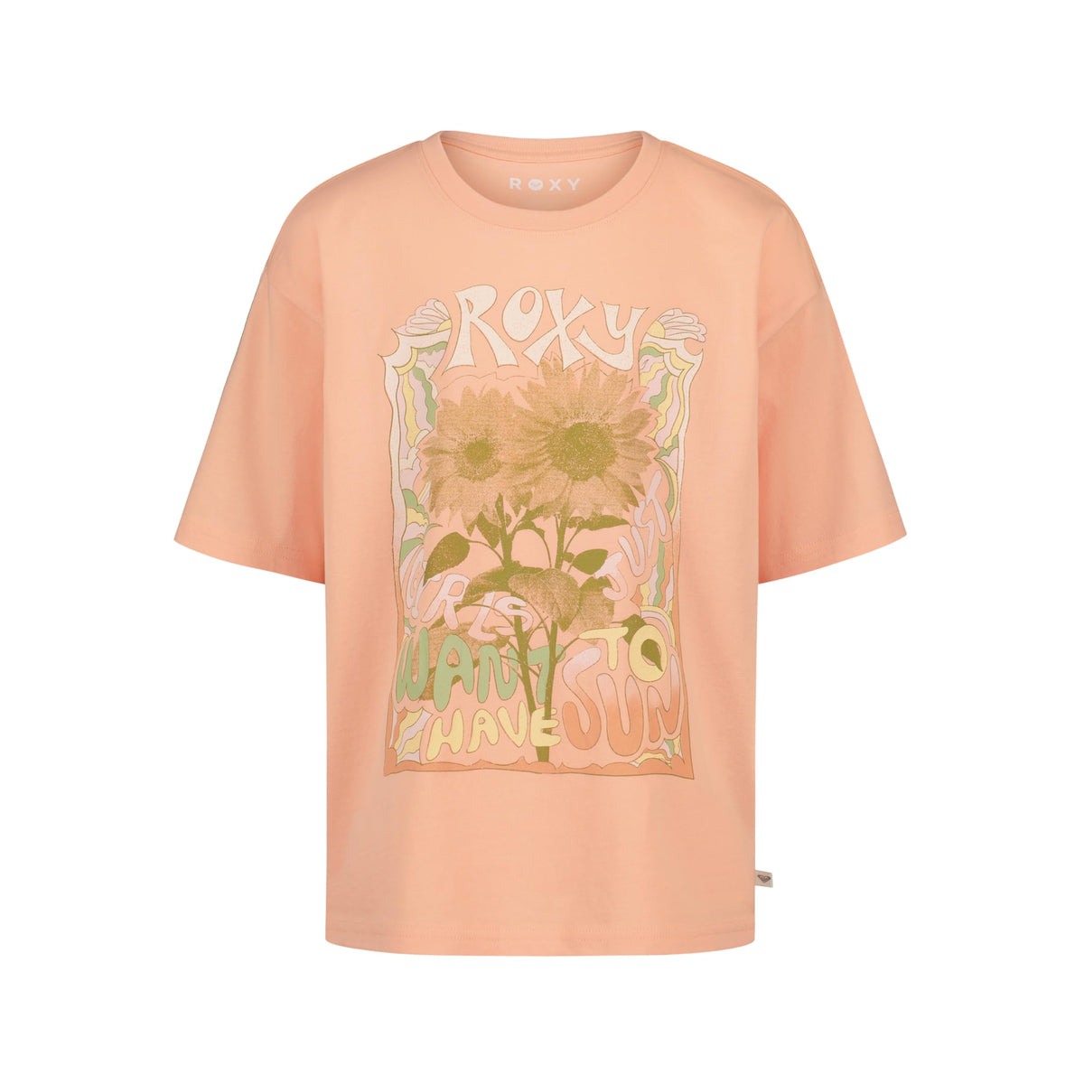 Roxy Girls' Short Sleeve Oversized Fit Logo Tee, Crew Neck Graphic T-Shirt, Soft & Comfortable