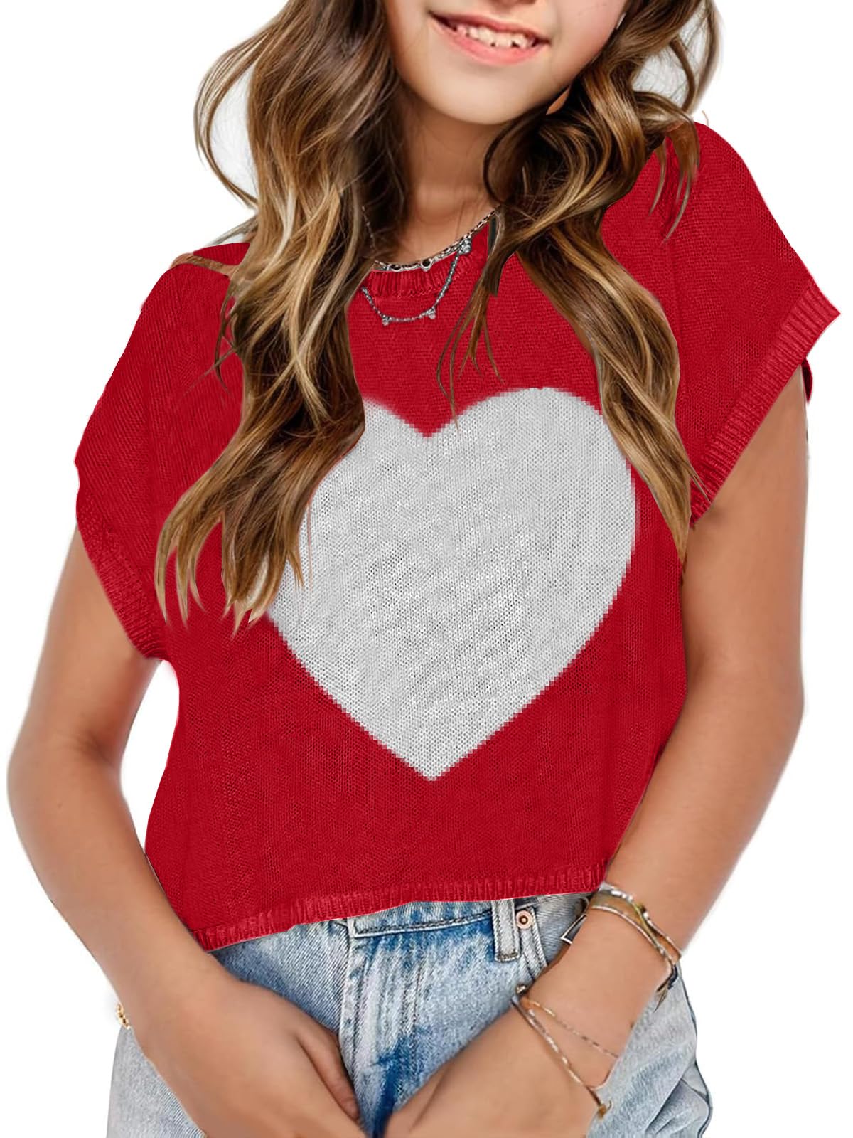 Girls Crop Sweater Tops School Picture Outfits Fashion Summer Fall Cute Cap Sleeve Colorblock Loose Teen Top