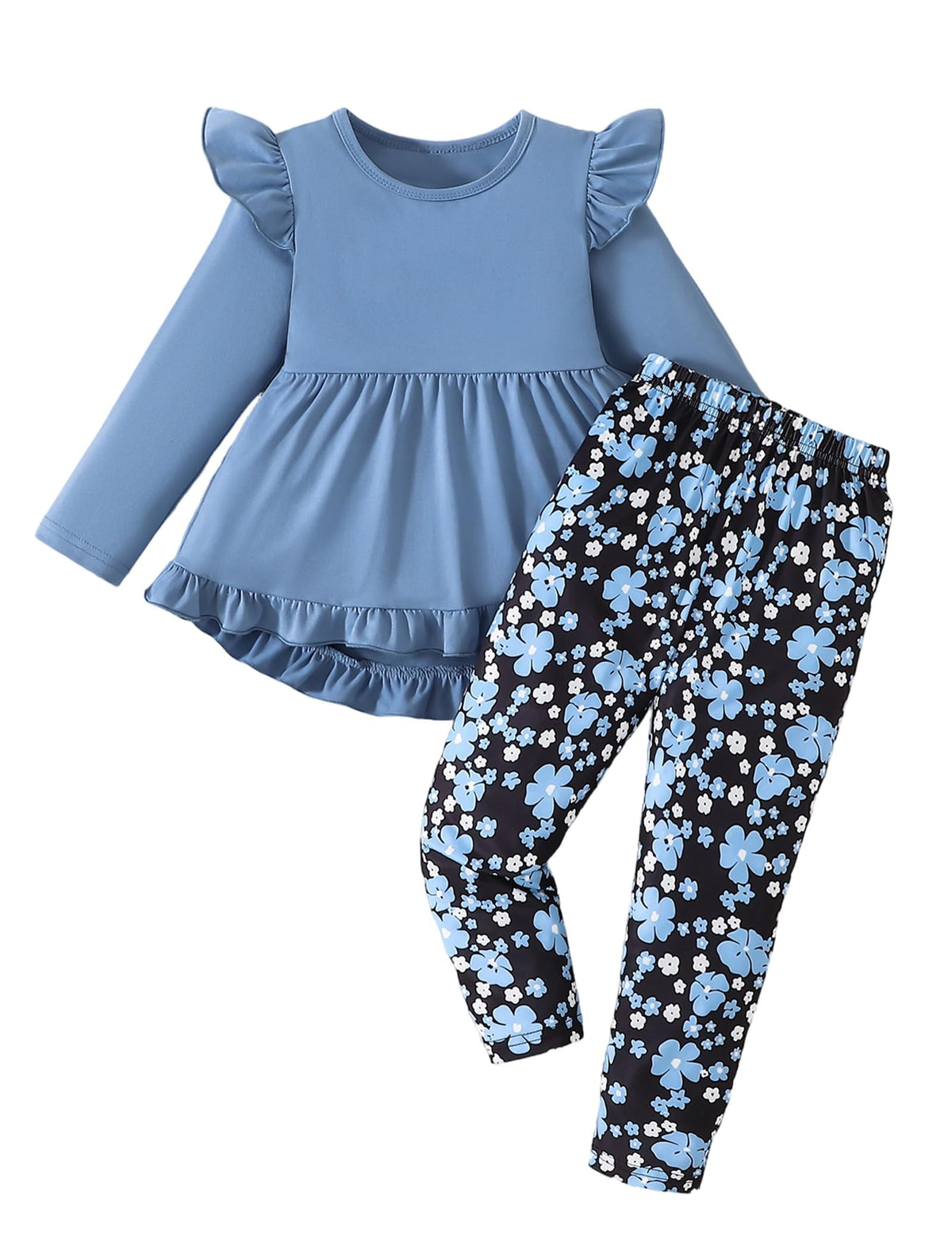 Doresbebe Toddler Girl Clothes Kid Fall Outfit Ruffle Sleeve Shirt Top Floral Pants Winter Clothing Set