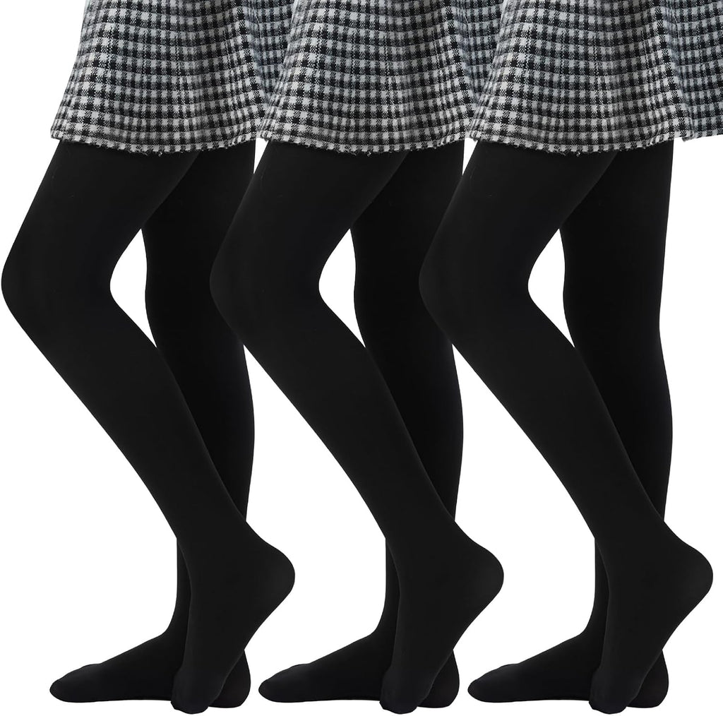 MANZI 3 Pairs Girls Opaque Footed Tights 80D Microfiber School Dress Tights for Kids