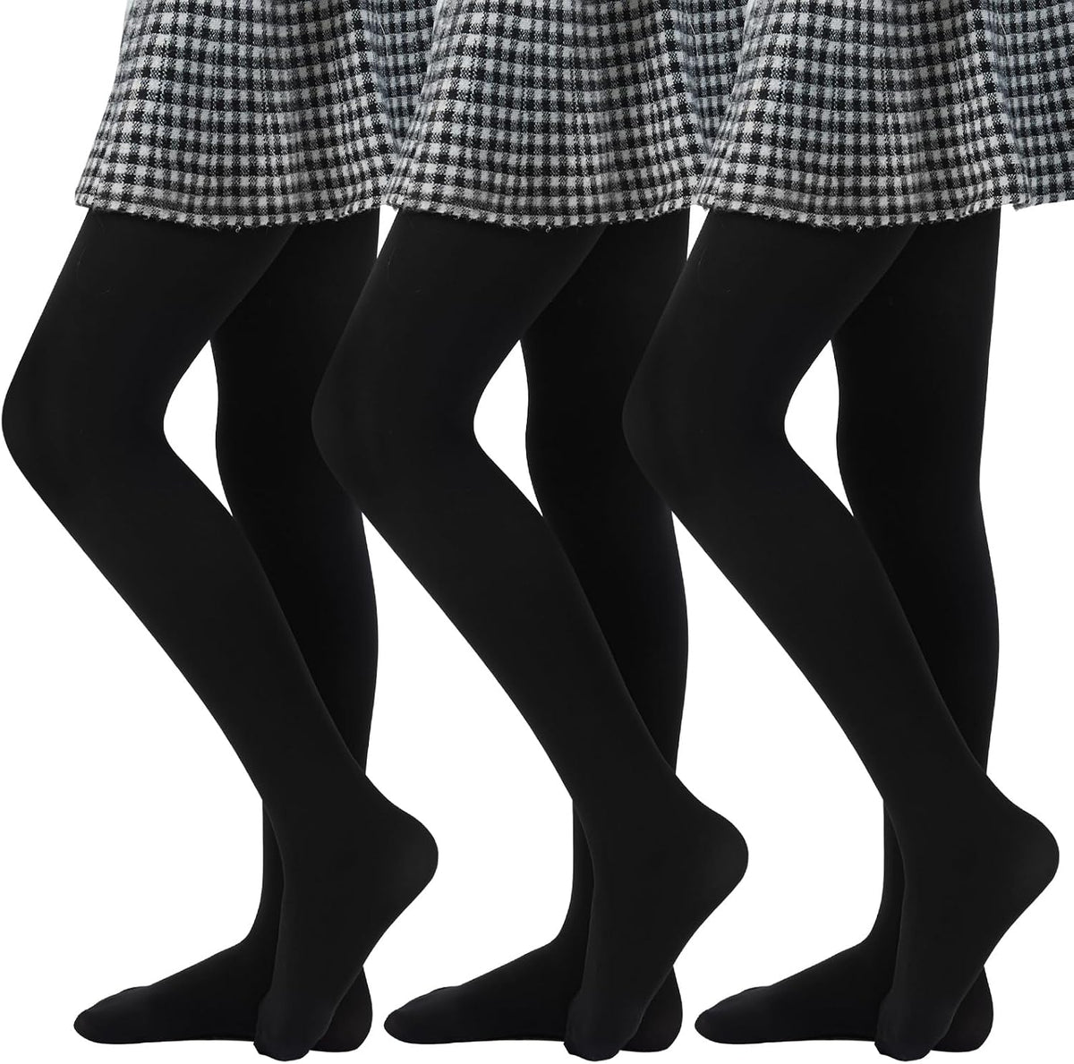 MANZI 3 Pairs Girls Opaque Footed Tights 80D Microfiber School Dress Tights for Kids