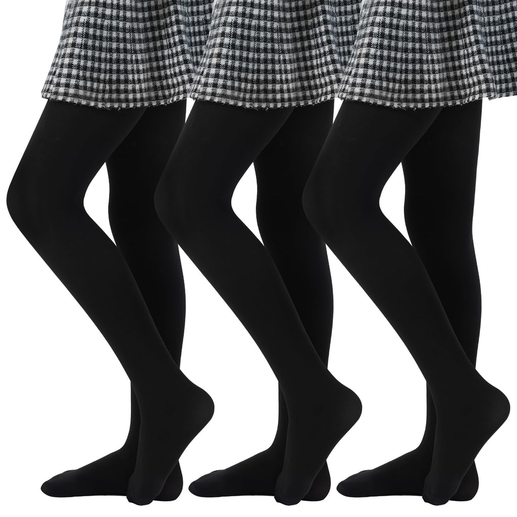 MANZI 3 Pairs Girls Opaque Footed Tights 80D Microfiber School Dress Tights for Kids