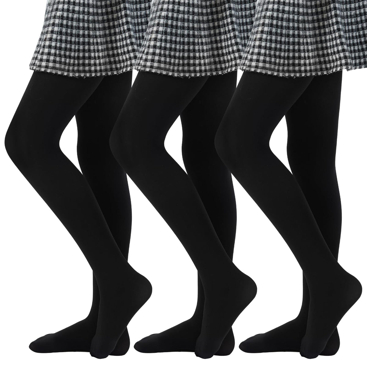 MANZI 3 Pairs Girls Opaque Footed Tights 80D Microfiber School Dress Tights for Kids