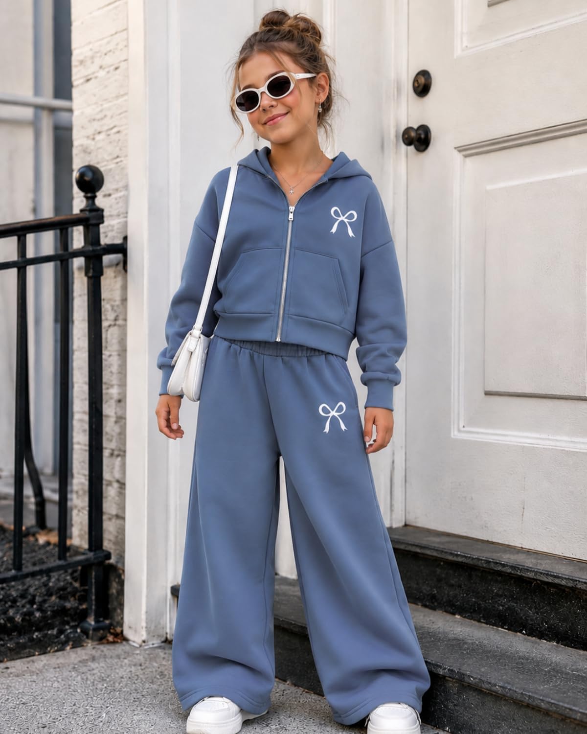 Teen Girls Clothes 2 Piece Long Sleeve Zip Hoodie Sweatshirt and Wide Leg Pants Fall Clothing Set, Sizes 7-14 Years