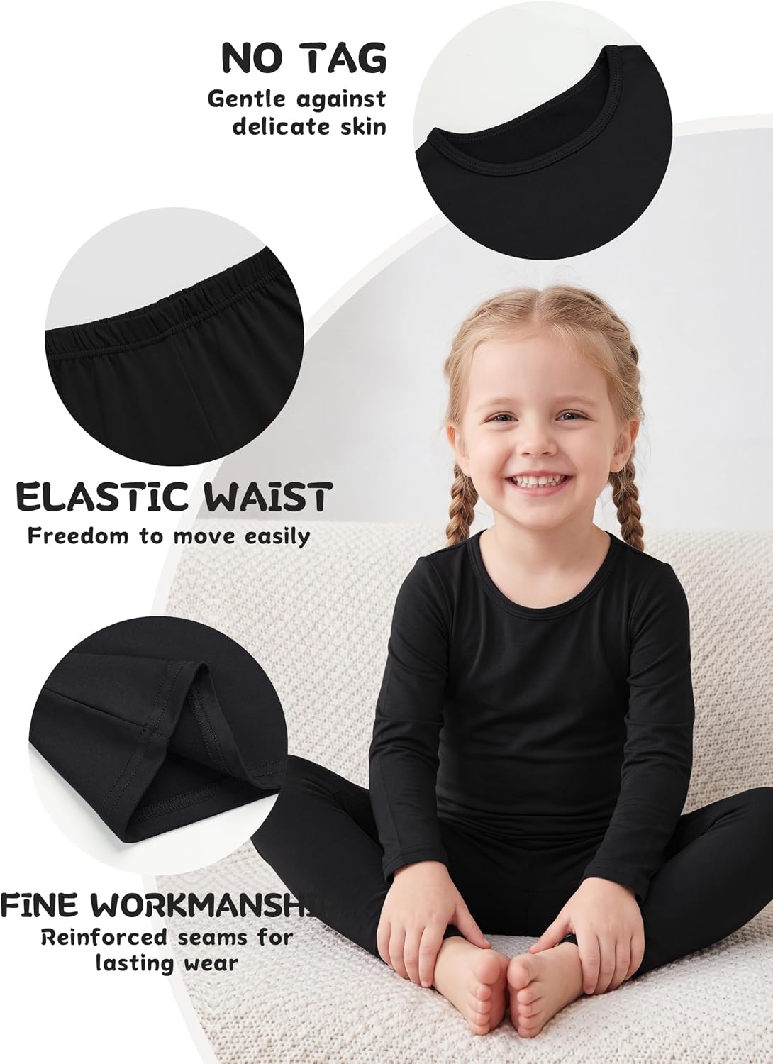 Toddler Fleece Lined Thermal Underwear Set Base Layer Long Johns for Kid ﻿