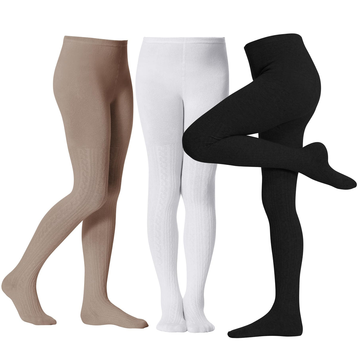 Zando 3Pack Girls Tights Kids Cable Knit Cotton Winter Warm Leggings 4-12T