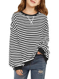 Haloumoning Girls Striped Crewneck Sweatshirt Long Sleeve Oversized Tops
