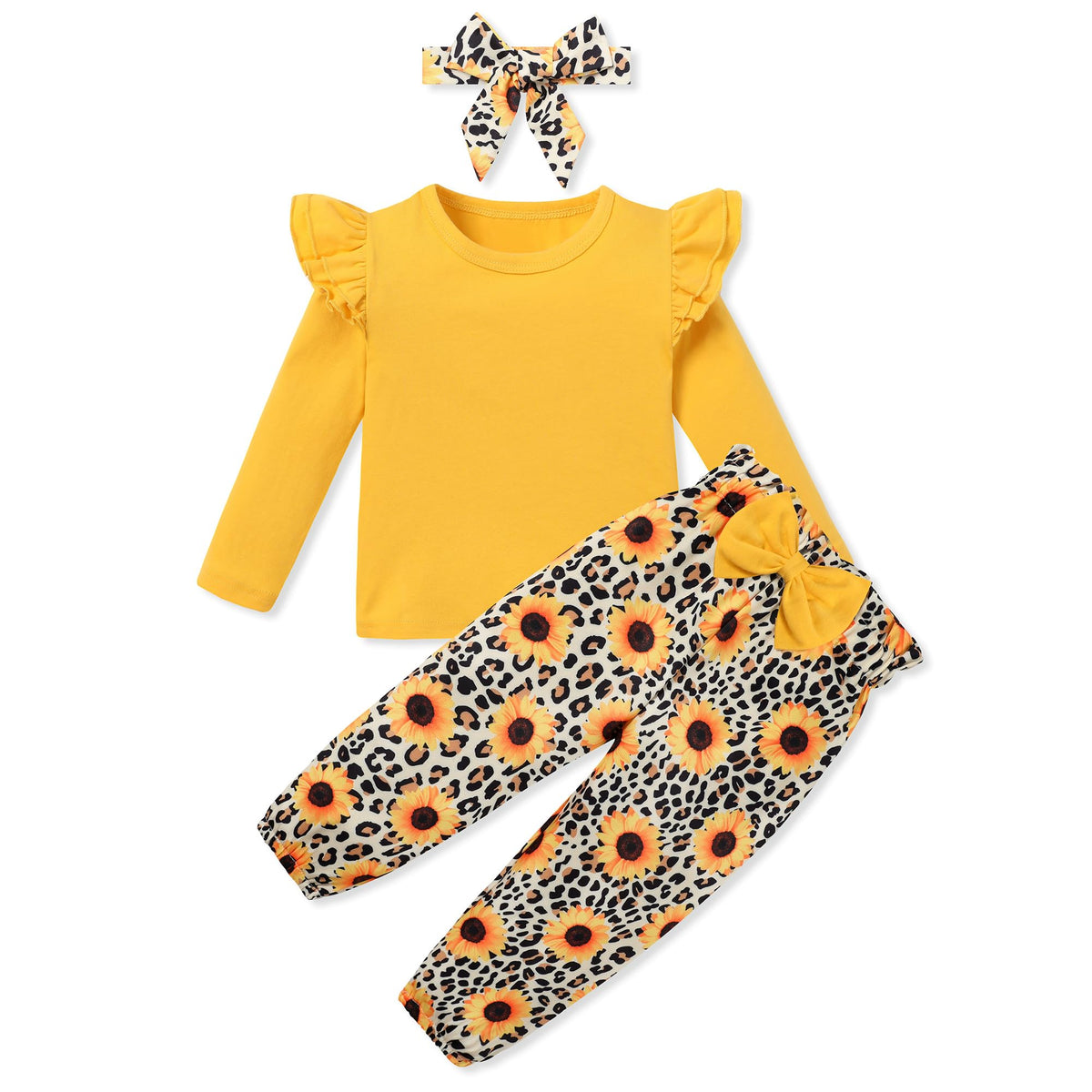 SANMIO Toddler Girl Clothes Cute Ruffle Sleeve Shirt Floral Pants Headband