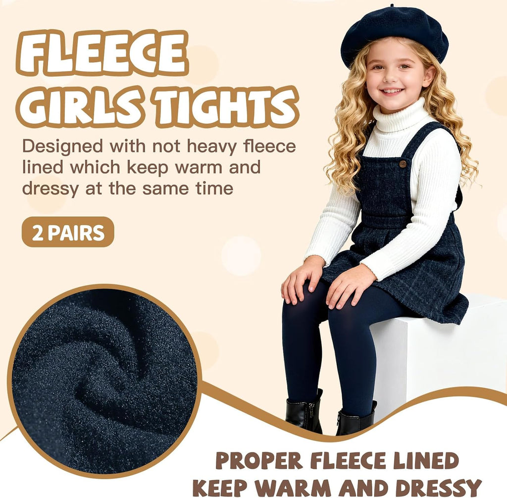MANZI Fleece Lined Tights for Girls Thick Footed Girls Tights Age 2-10 Ultra-soft 2 Pairs 400-Denier