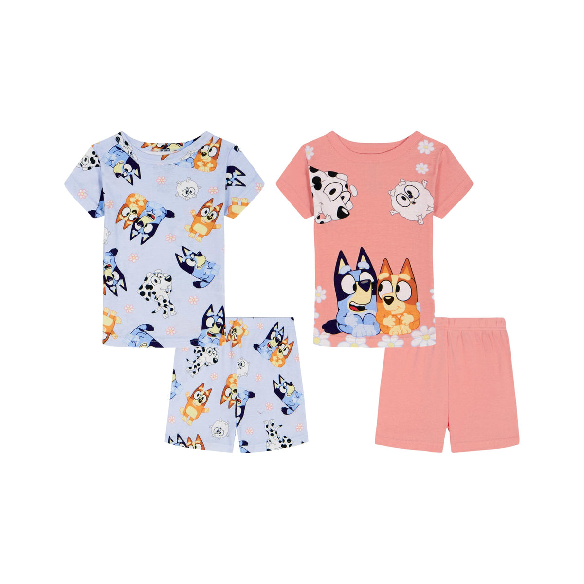Bluey Girls 4-Piece Snug-fit Cotton Pajama Set, Matching Pajamas