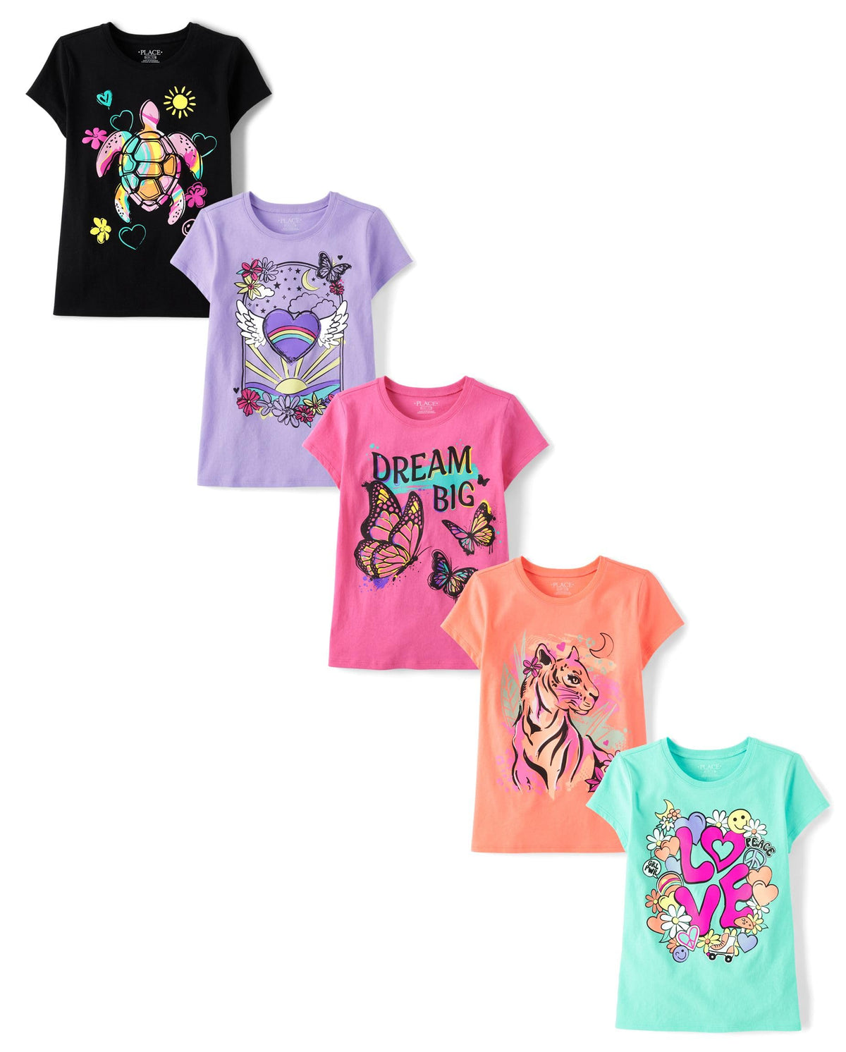 The Children's Place Girls' Short Sleeve Graphic T-shirts (5-Pack)