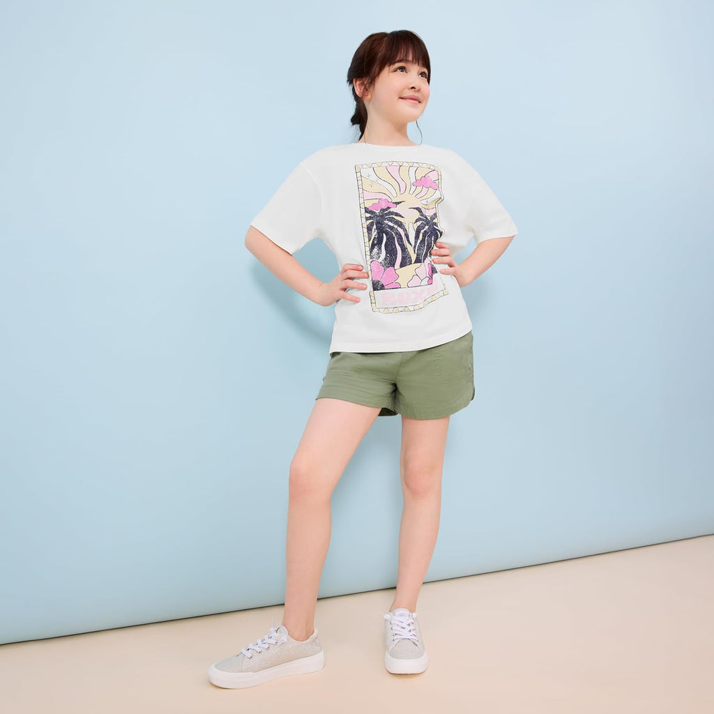 Roxy Girls' Short Sleeve Oversized Fit Logo Tee, Crew Neck Graphic T-Shirt, Soft & Comfortable