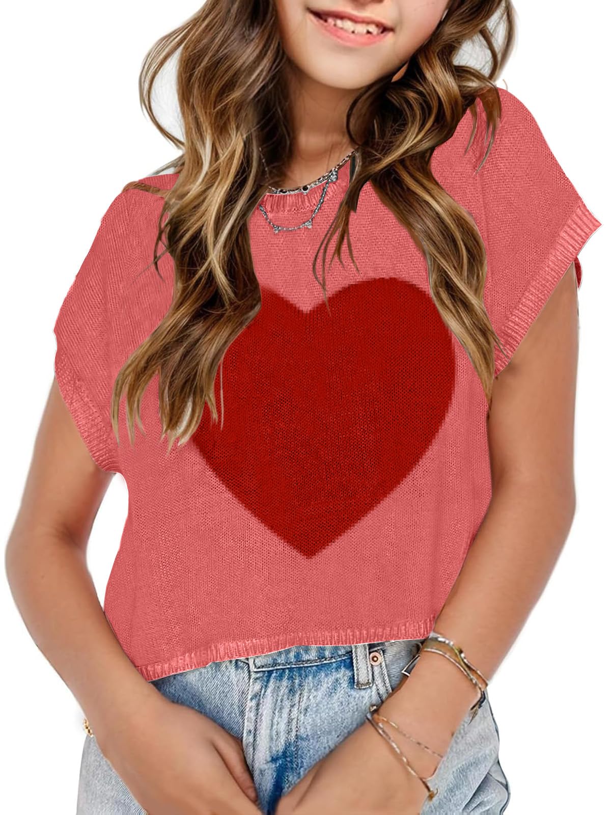 Girls Crop Sweater Tops School Picture Outfits Fashion Summer Fall Cute Cap Sleeve Colorblock Loose Teen Top