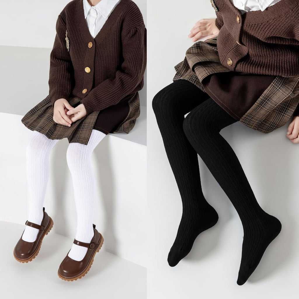 Girls Ribbed & Cable Knit Tights Cotton Seamless Dress School Leggings